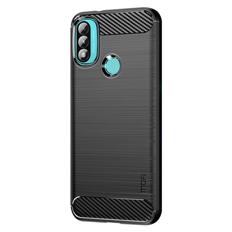 MOFI Brushed Carbon Fiber Design Soft TPU Cover Well-Protected Case for Motorola Moto E20 / E40 - Black