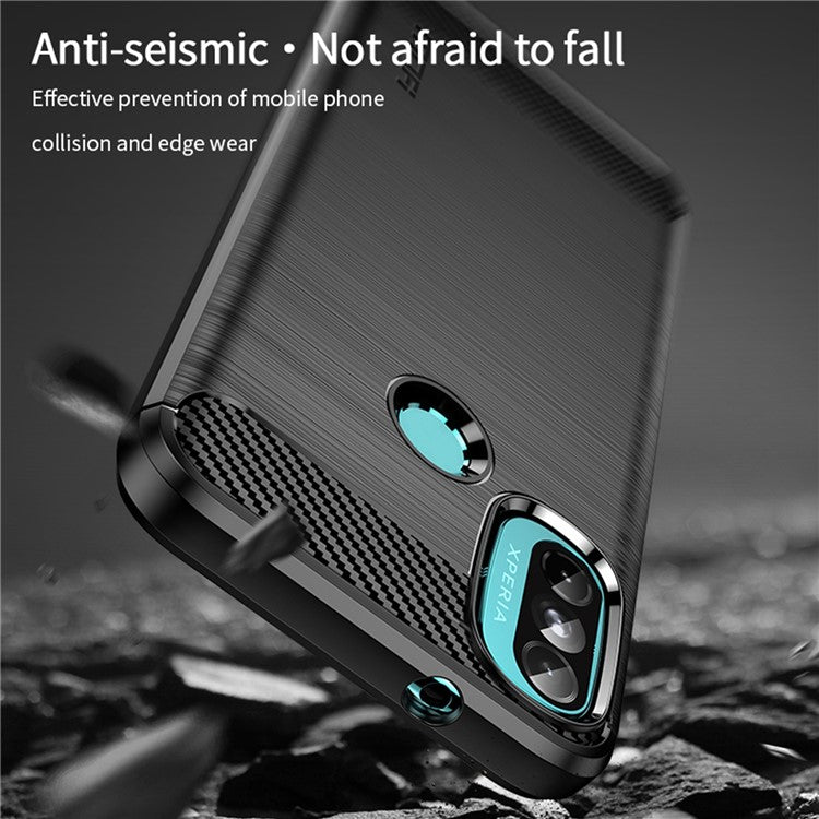 MOFI Brushed Carbon Fiber Design Soft TPU Cover Well-Protected Case for Motorola Moto E20 / E40 - Black