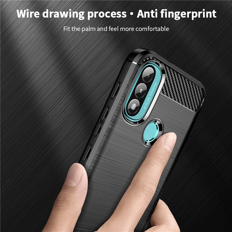 MOFI Brushed Carbon Fiber Design Soft TPU Cover Well-Protected Case for Motorola Moto E20 / E40 - Black