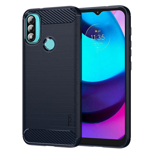 MOFI Brushed Carbon Fiber Design Soft TPU Cover Well-Protected Case for Motorola Moto E20 / E40 - Blue