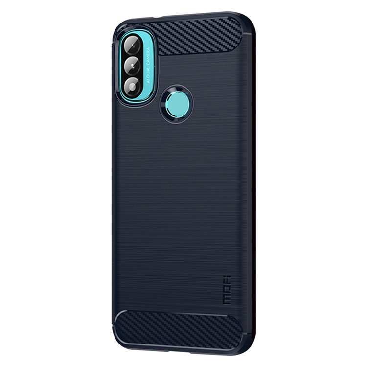 MOFI Brushed Carbon Fiber Design Soft TPU Cover Well-Protected Case for Motorola Moto E20 / E40 - Blue