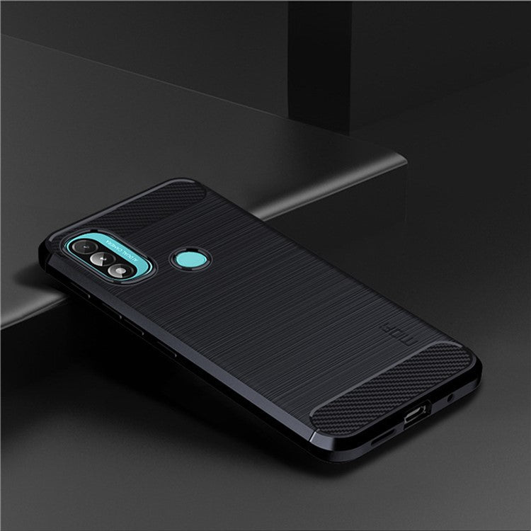 MOFI Brushed Carbon Fiber Design Soft TPU Cover Well-Protected Case for Motorola Moto E20 / E40 - Blue