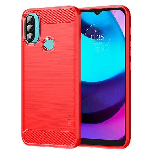 MOFI Brushed Carbon Fiber Design Soft TPU Cover Well-Protected Case for Motorola Moto E20 / E40 - Red