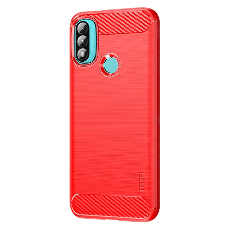 MOFI Brushed Carbon Fiber Design Soft TPU Cover Well-Protected Case for Motorola Moto E20 / E40 - Red