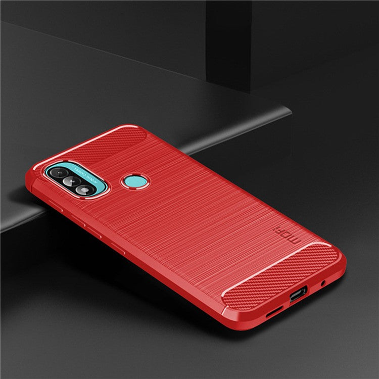 MOFI Brushed Carbon Fiber Design Soft TPU Cover Well-Protected Case for Motorola Moto E20 / E40 - Red