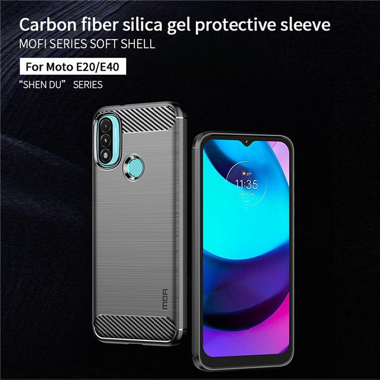 MOFI Brushed Carbon Fiber Design Soft TPU Cover Well-Protected Case for Motorola Moto E20 / E40 - Red