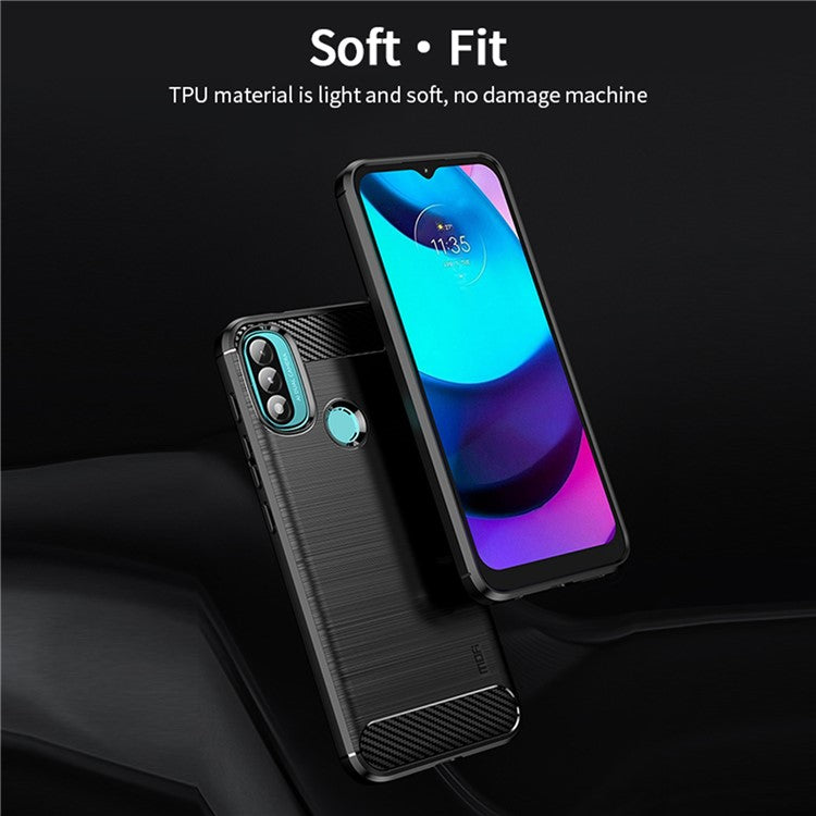 MOFI Brushed Carbon Fiber Design Soft TPU Cover Well-Protected Case for Motorola Moto E20 / E40 - Red