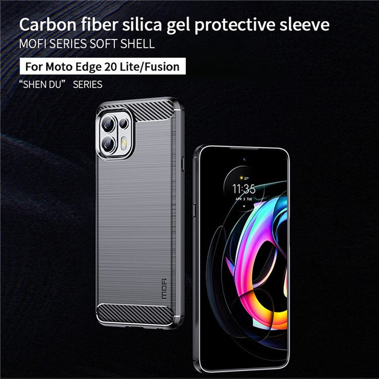 MOFI Soft TPU Cover Brushed Carbon Fiber Design Well-Protected Case for Motorola Edge 20 Lite / Edge 20 Fusion - Grey