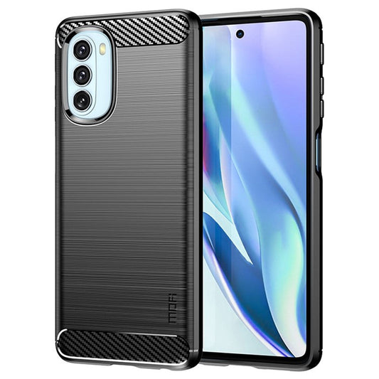 MOFI Carbon Fiber Texture Anti-fingerprint Brushed TPU Phone Case Protective Cover for Motorola Moto G51 5G - Black