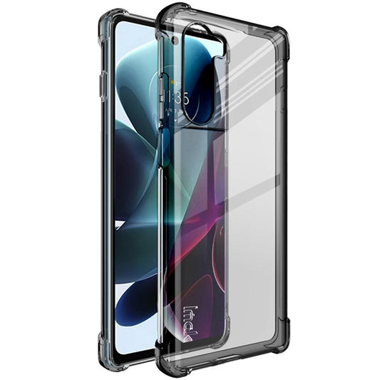 IMAK Flexible Clear TPU Shock-Absorbing Corners Anti-Scratches Protective Case with Screen Protector for Motorola Moto G200 5G / Edge S30 5G - Transparent Black