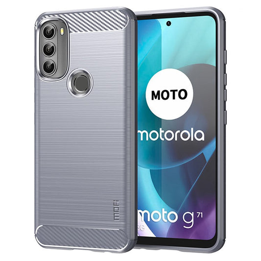 MOFI for Motorola Moto G71 5G Carbon Fiber Texture Stylish Phone Shell Brushed Surface TPU Phone Case - Grey