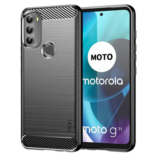 MOFI for Motorola Moto G71 5G Carbon Fiber Texture Stylish Phone Shell Brushed Surface TPU Phone Case - Black