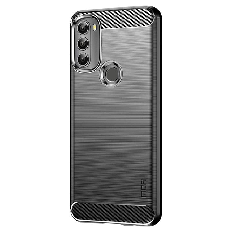 MOFI for Motorola Moto G71 5G Carbon Fiber Texture Stylish Phone Shell Brushed Surface TPU Phone Case - Black