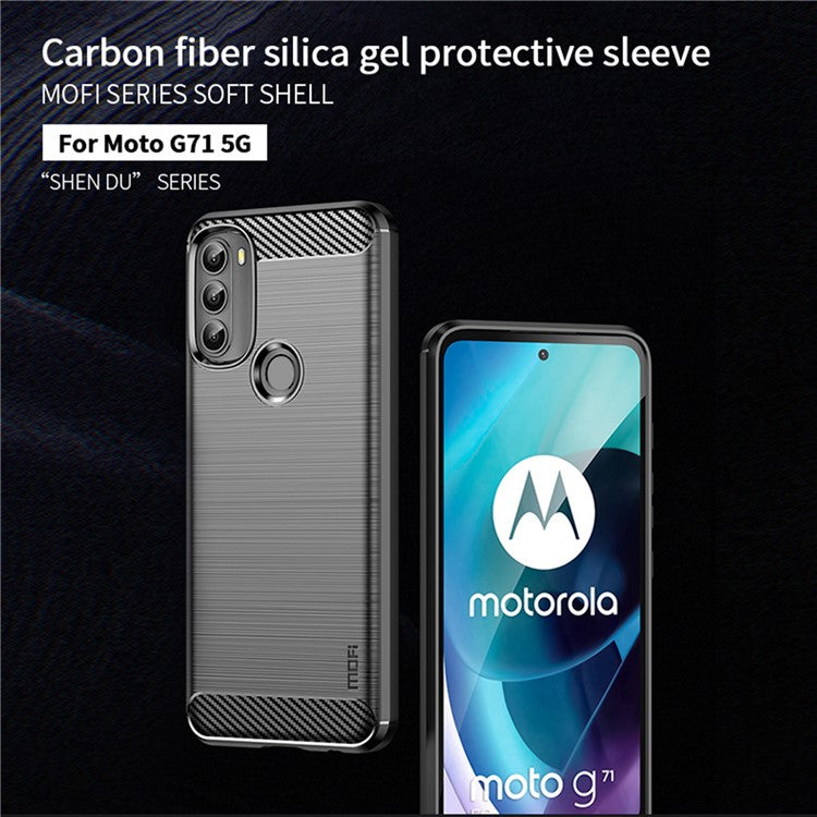 MOFI for Motorola Moto G71 5G Carbon Fiber Texture Stylish Phone Shell Brushed Surface TPU Phone Case - Black