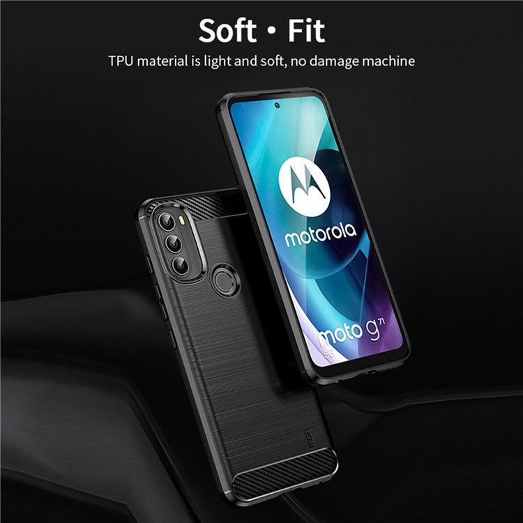 MOFI for Motorola Moto G71 5G Carbon Fiber Texture Stylish Phone Shell Brushed Surface TPU Phone Case - Black