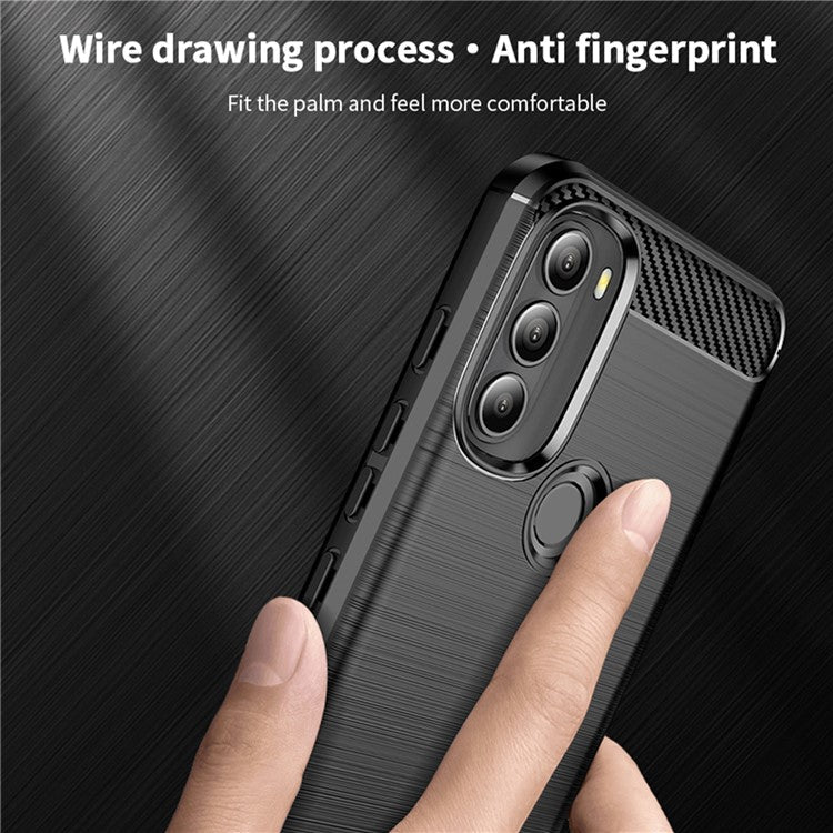 MOFI for Motorola Moto G71 5G Carbon Fiber Texture Stylish Phone Shell Brushed Surface TPU Phone Case - Black