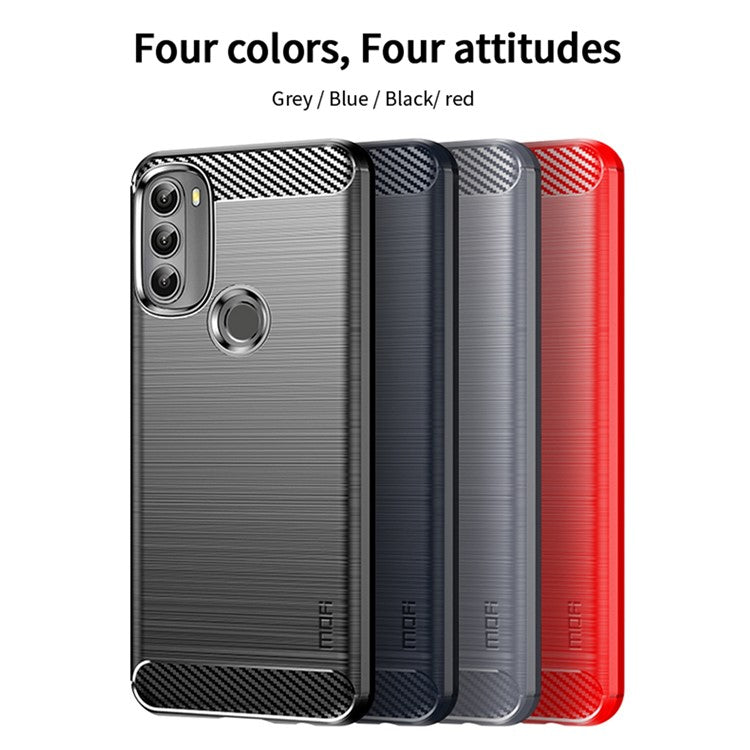 MOFI for Motorola Moto G71 5G Carbon Fiber Texture Stylish Phone Shell Brushed Surface TPU Phone Case - Black