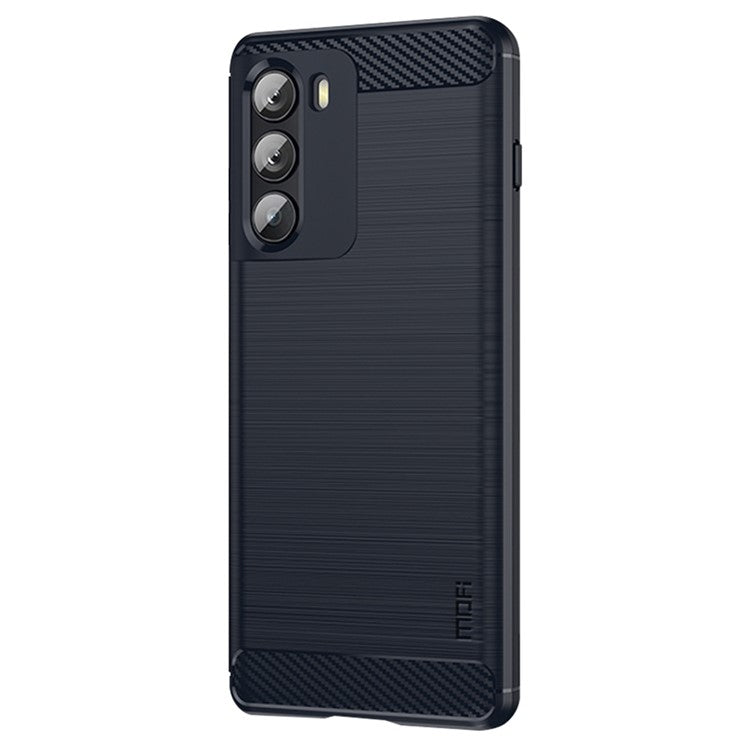 MOFI for Motorola Moto G200 5G/Edge S30 Carbon Fiber Texture TPU Phone Cover Lightweight Brushed Surface Phone Case - Blue