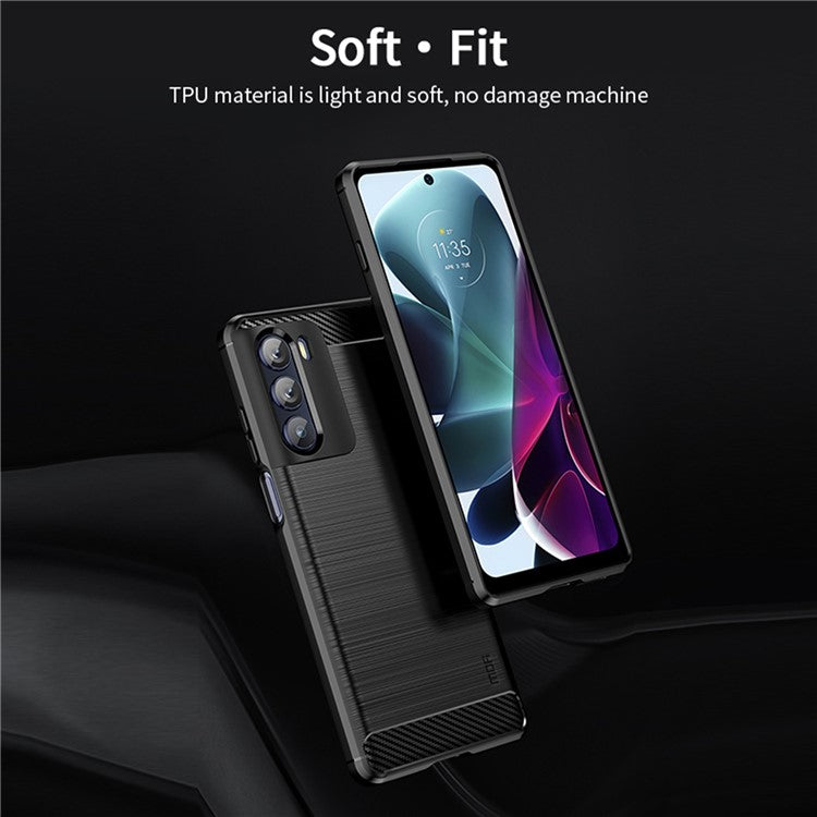 MOFI for Motorola Moto G200 5G/Edge S30 Carbon Fiber Texture TPU Phone Cover Lightweight Brushed Surface Phone Case - Blue
