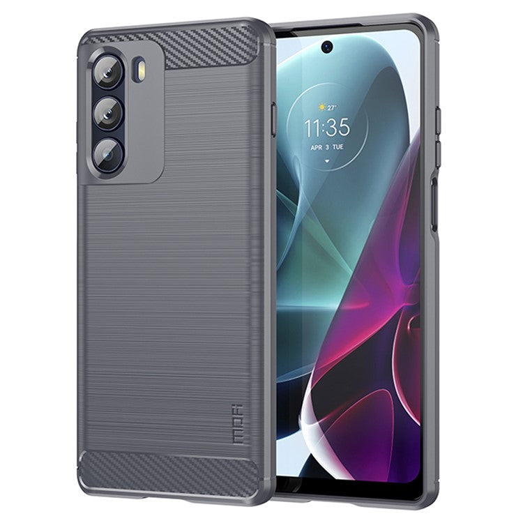 MOFI for Motorola Moto G200 5G/Edge S30 Carbon Fiber Texture TPU Phone Cover Lightweight Brushed Surface Phone Case - Grey