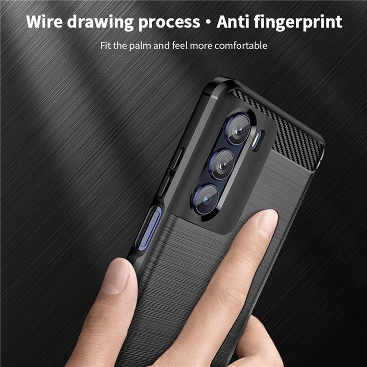 MOFI for Motorola Moto G200 5G/Edge S30 Carbon Fiber Texture TPU Phone Cover Lightweight Brushed Surface Phone Case - Grey