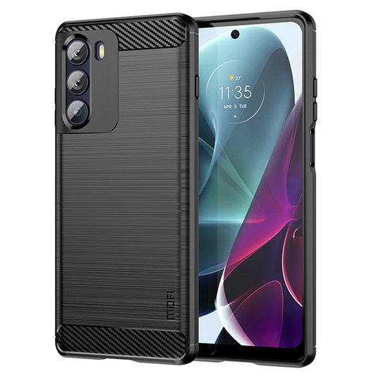 MOFI for Motorola Moto G200 5G/Edge S30 Carbon Fiber Texture TPU Phone Cover Lightweight Brushed Surface Phone Case - Black