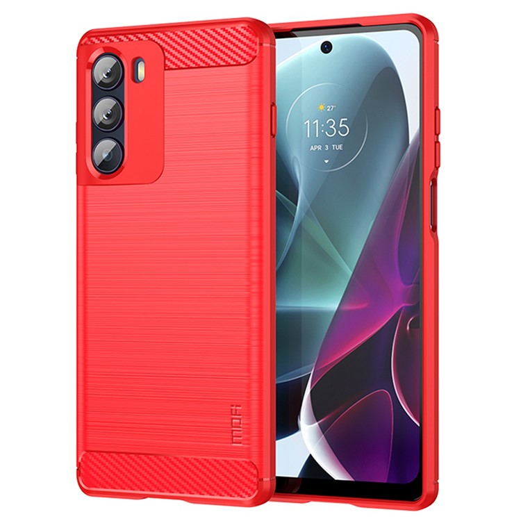 MOFI for Motorola Moto G200 5G/Edge S30 Carbon Fiber Texture TPU Phone Cover Lightweight Brushed Surface Phone Case - Red