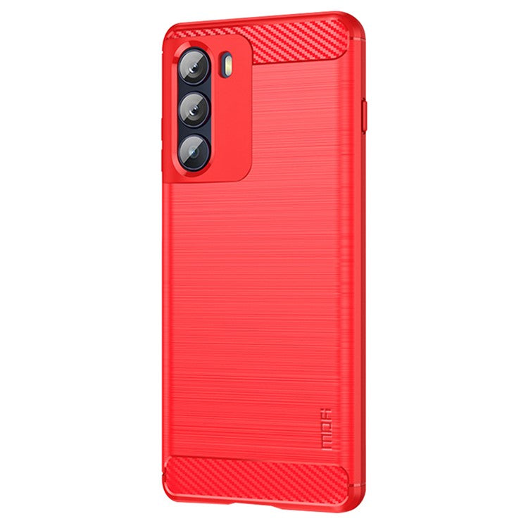 MOFI for Motorola Moto G200 5G/Edge S30 Carbon Fiber Texture TPU Phone Cover Lightweight Brushed Surface Phone Case - Red