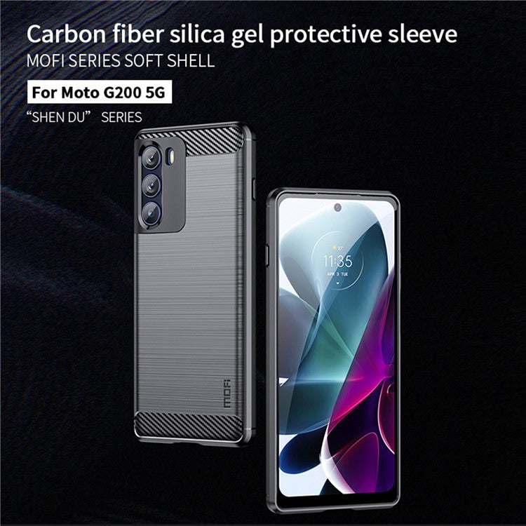 MOFI for Motorola Moto G200 5G/Edge S30 Carbon Fiber Texture TPU Phone Cover Lightweight Brushed Surface Phone Case - Red