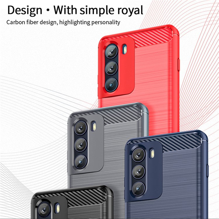 MOFI for Motorola Moto G200 5G/Edge S30 Carbon Fiber Texture TPU Phone Cover Lightweight Brushed Surface Phone Case - Red