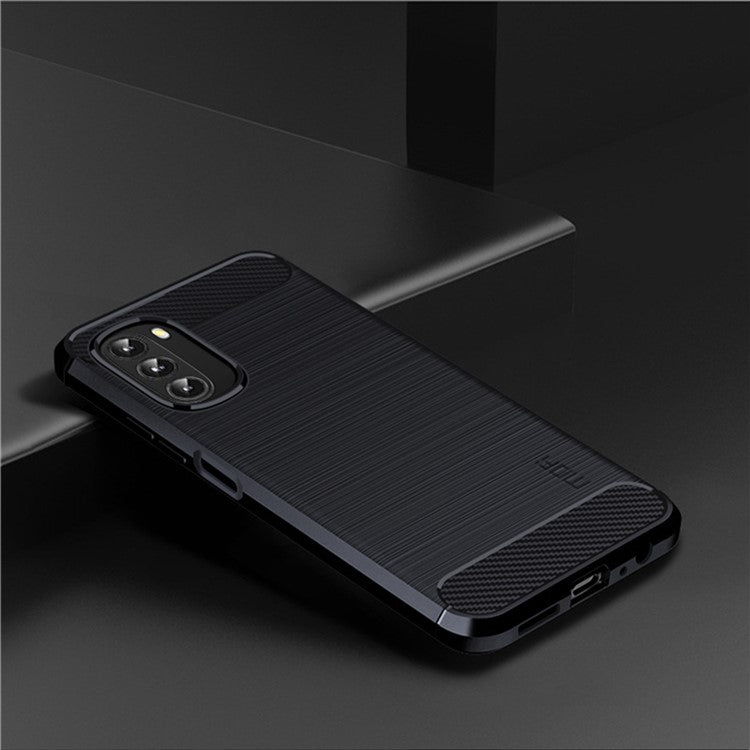 MOFI JK TPU Series-1 for Motorola Moto G 5G (2022) Phone Protector Carbon Fiber Texture Soft TPU Brushed Surface Anti-fall Case - Blue