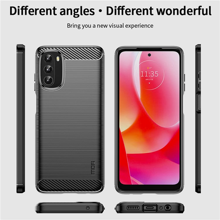 MOFI JK TPU Series-1 for Motorola Moto G 5G (2022) Phone Protector Carbon Fiber Texture Soft TPU Brushed Surface Anti-fall Case - Blue