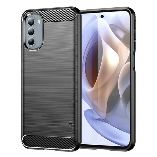 MOFI JK TPU Series-1 for Motorola Moto G31/G41 Brushed Carbon Fiber Texture Soft TPU Phone Case Anti-collision Protective Cover - Black