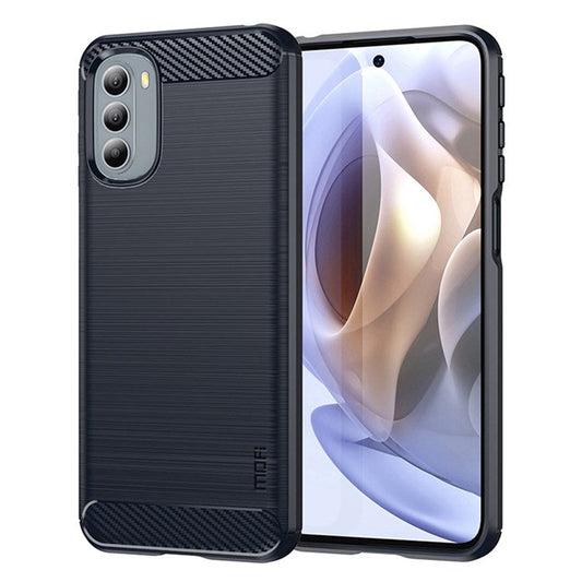 MOFI JK TPU Series-1 for Motorola Moto G31/G41 Brushed Carbon Fiber Texture Soft TPU Phone Case Anti-collision Protective Cover - Blue