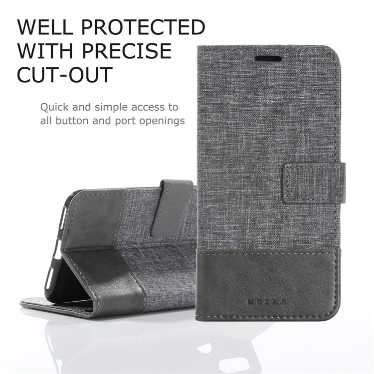 MUXMA PU Leather Canvas Splicing Wallet Flip Casing for Xiaomi Mi A2 / Mi 6X - Grey