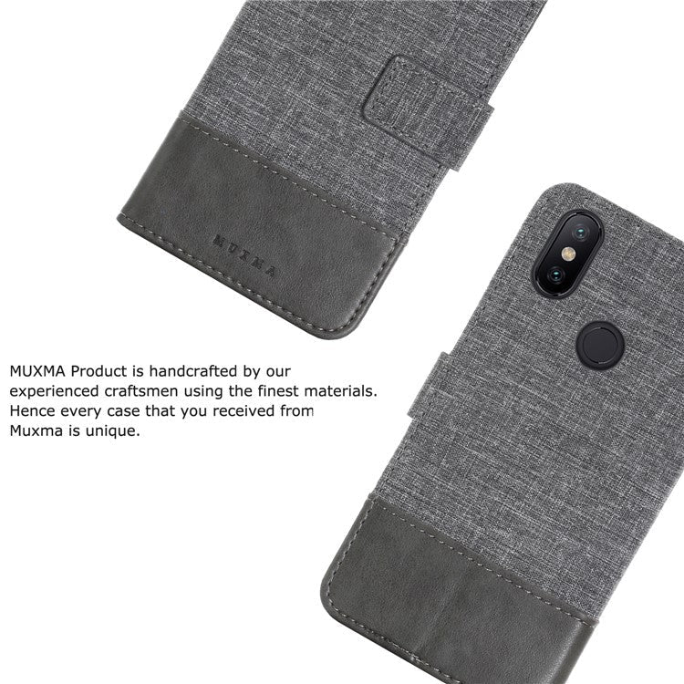 MUXMA PU Leather Canvas Splicing Wallet Flip Casing for Xiaomi Mi A2 / Mi 6X - Grey