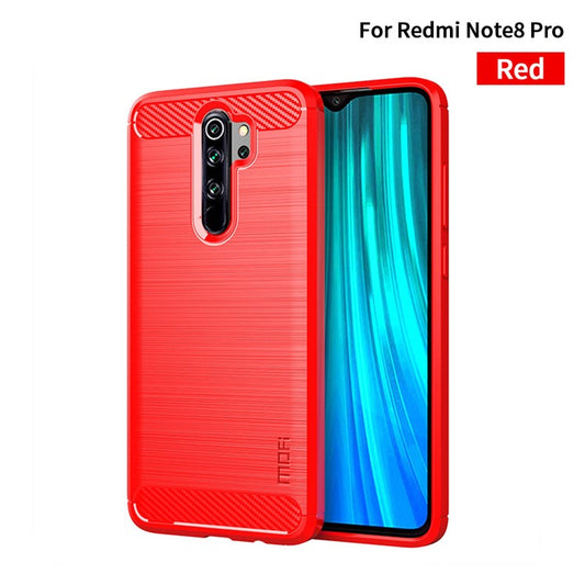 MOFI Carbon Fiber Surface Brushed TPU Casing for Xiaomi Redmi Note 8 Pro - Red
