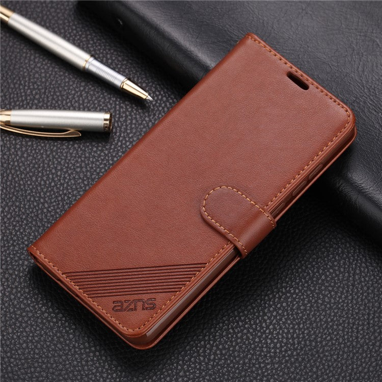 AZNS PU Leather Wallet Stand Case for Xiaomi Redmi Note 8 Pro - Coffee