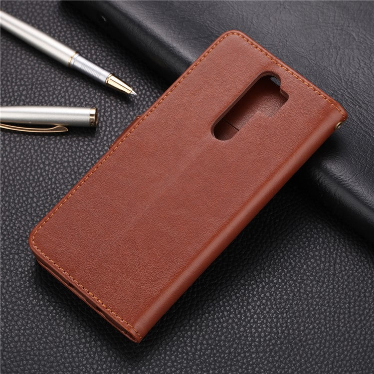AZNS PU Leather Wallet Stand Case for Xiaomi Redmi Note 8 Pro - Coffee