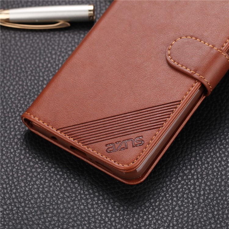 AZNS PU Leather Wallet Stand Case for Xiaomi Redmi Note 8 Pro - Coffee
