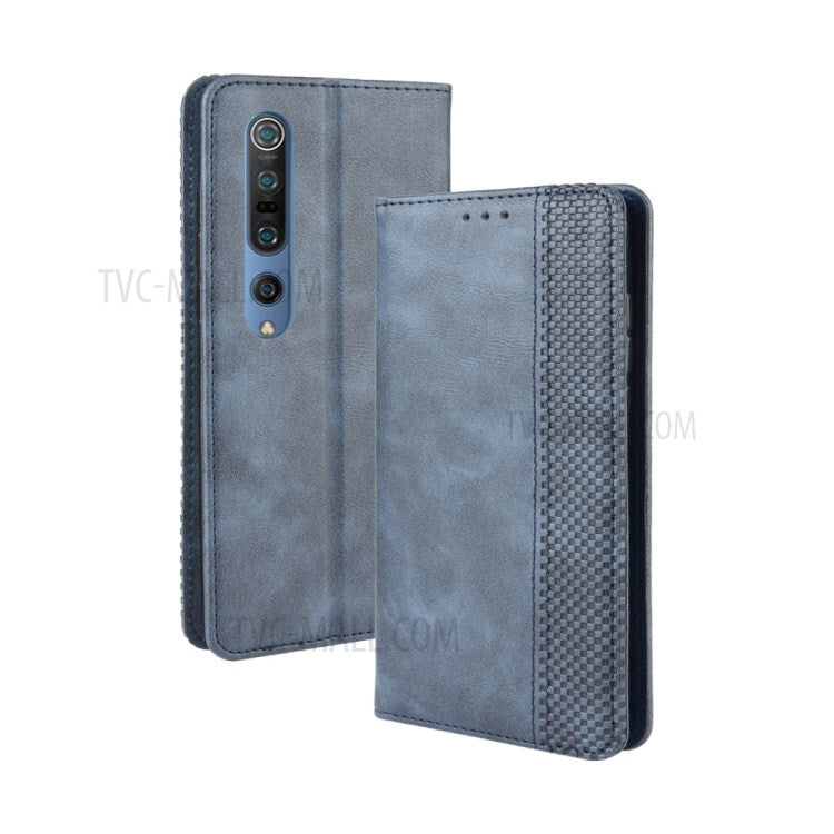 Auto-absorbed Retro Leather Wallet Case Shell for Xiaomi Mi 10 5G/Mi 10 Pro 5G - Blue