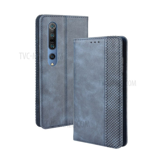 Auto-absorbed Retro Leather Wallet Case Shell for Xiaomi Mi 10 5G/Mi 10 Pro 5G - Blue