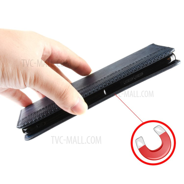 Auto-absorbed Retro Leather Wallet Case Shell for Xiaomi Mi 10 5G/Mi 10 Pro 5G - Blue