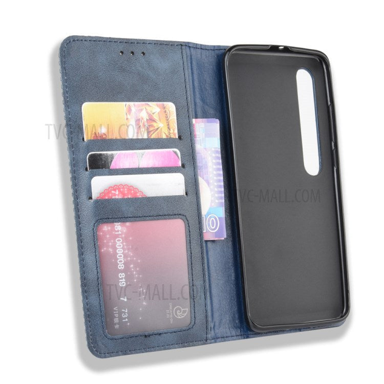 Auto-absorbed Retro Leather Wallet Case Shell for Xiaomi Mi 10 5G/Mi 10 Pro 5G - Blue