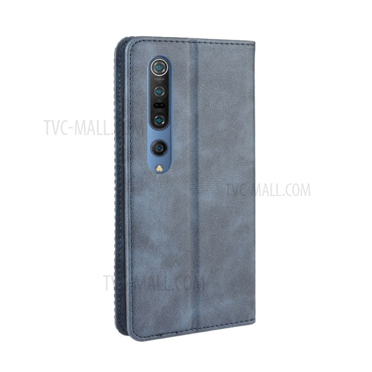 Auto-absorbed Retro Leather Wallet Case Shell for Xiaomi Mi 10 5G/Mi 10 Pro 5G - Blue