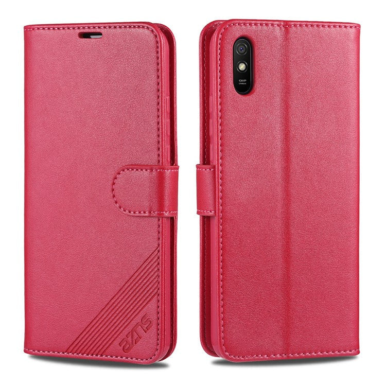 AZNS Wallet Stand Leather Protective Case for Xiaomi Redmi 9A - Red