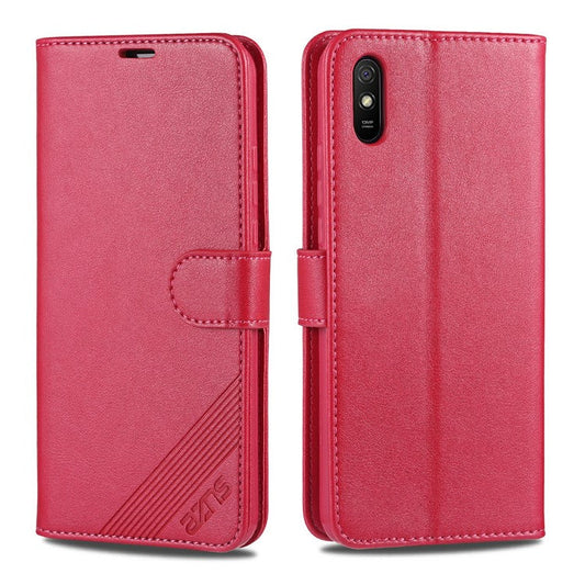 AZNS Wallet Stand Leather Protective Case for Xiaomi Redmi 9A - Red