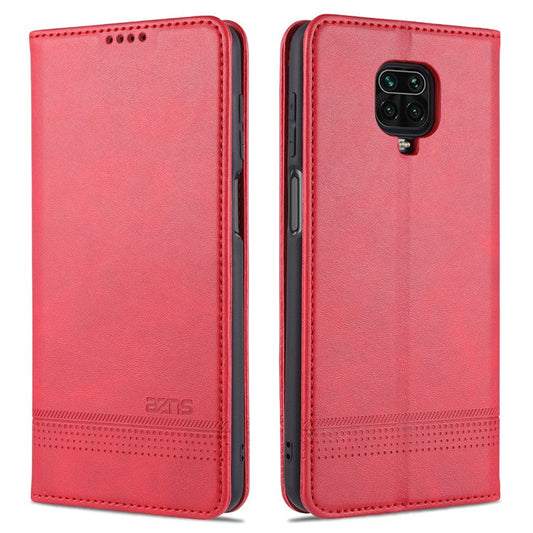AZNS for Xiaomi Redmi Note 9 Pro/Note 9S Auto-absorbed Leather Wallet Stand Case - Red
