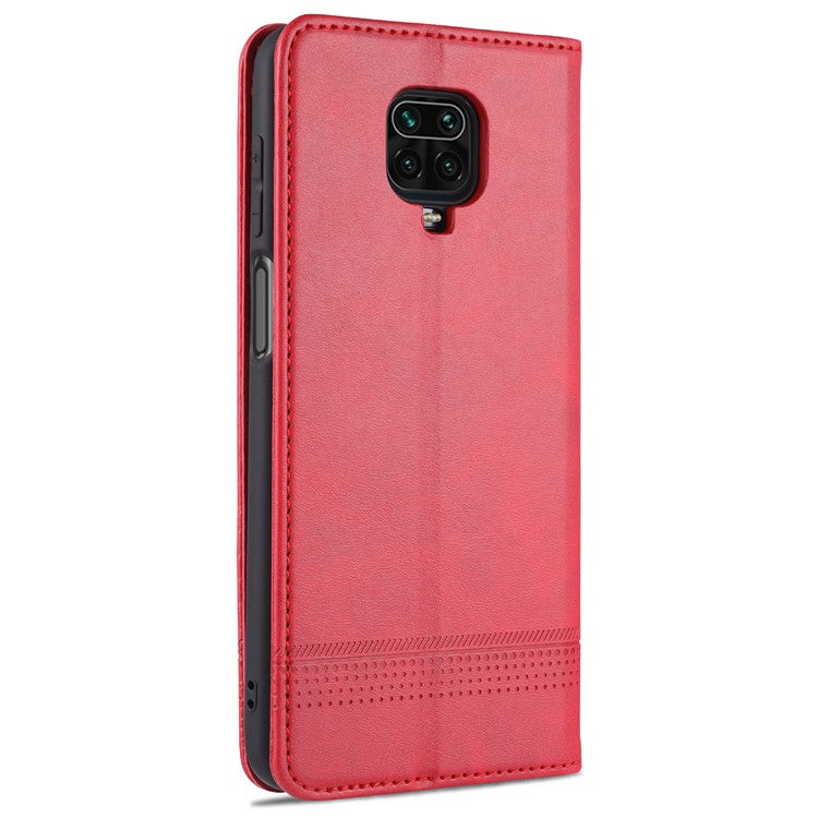AZNS for Xiaomi Redmi Note 9 Pro/Note 9S Auto-absorbed Leather Wallet Stand Case - Red