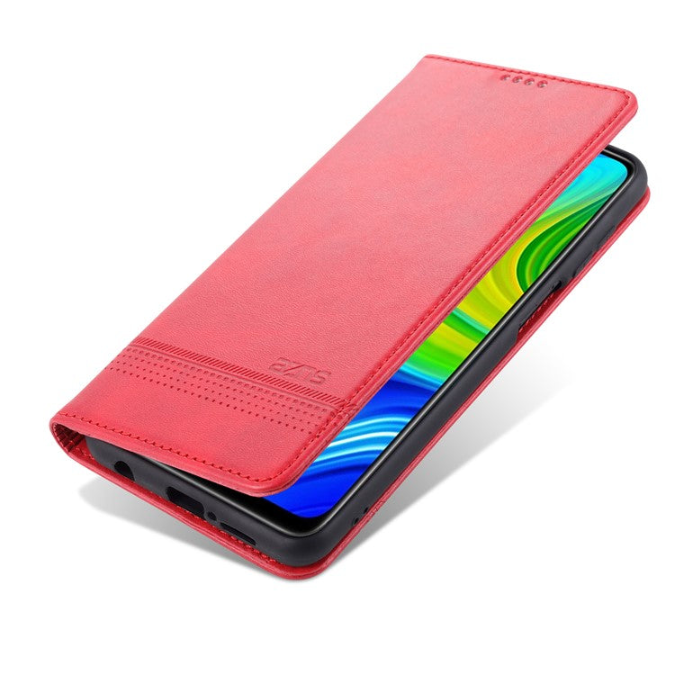 AZNS for Xiaomi Redmi Note 9 Pro/Note 9S Auto-absorbed Leather Wallet Stand Case - Red
